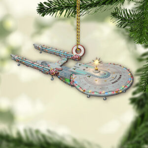 Alternative view of Star Trek U.S.S. Enterprise (NX-01) With Christmas Lights Christmas Ornament