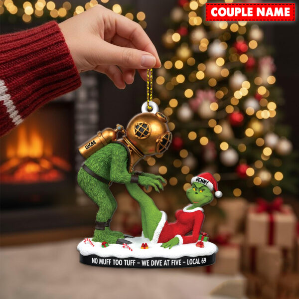 Personalized Naughty Green Monster Couple Local 69 Christmas Ornament - Image 3