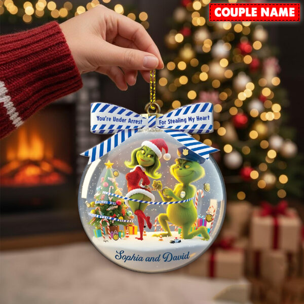 Personalized Naughty Green Monster Couple Police Christmas Ornament - Image 3