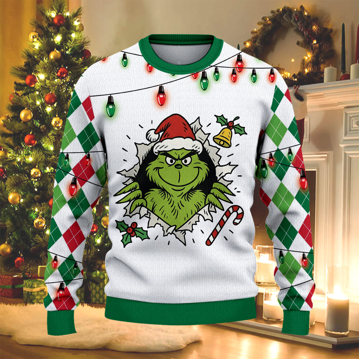 Christmas Grinch Christmas Knitted Sweater - Image 2