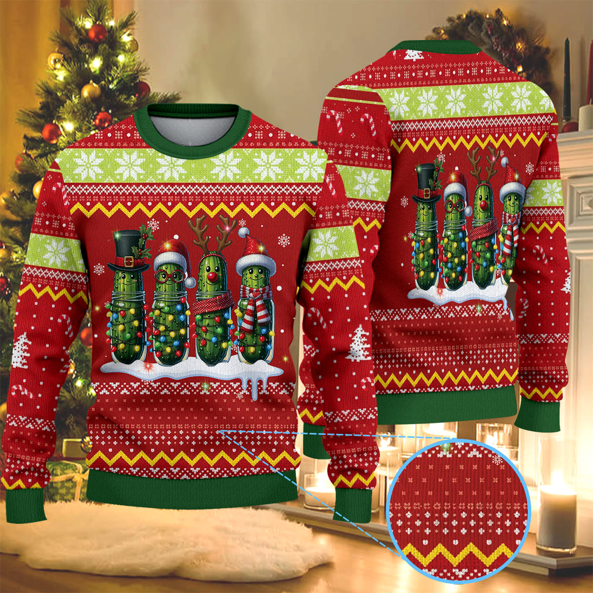 Funny Christmas Pickle Holiday Cucumber Christmas Knitted Sweater