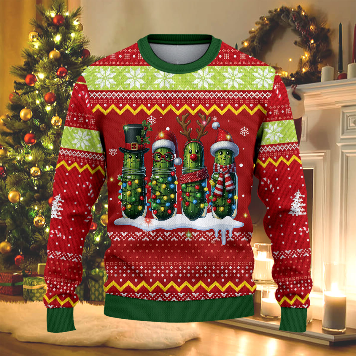 Funny Christmas Pickle Holiday Cucumber Christmas Knitted Sweater - Image 2