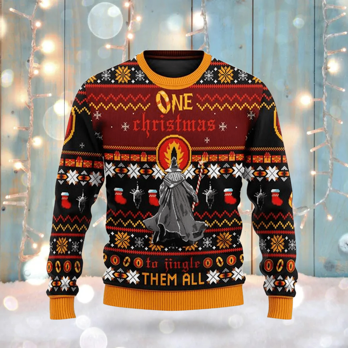 One Christmas To Jingle Them All Gandalf The Lord Of Ring Christmas Knitted Sweater - Image 3