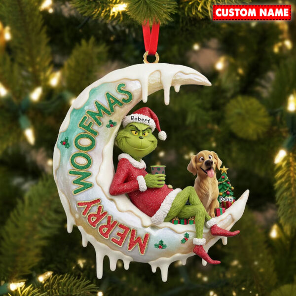 Personalized Merry Woofmas Green Monster Christmas Ornament