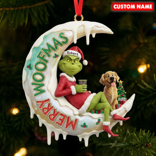 Personalized Merry Woofmas Green Monster Christmas Ornament - Image 2