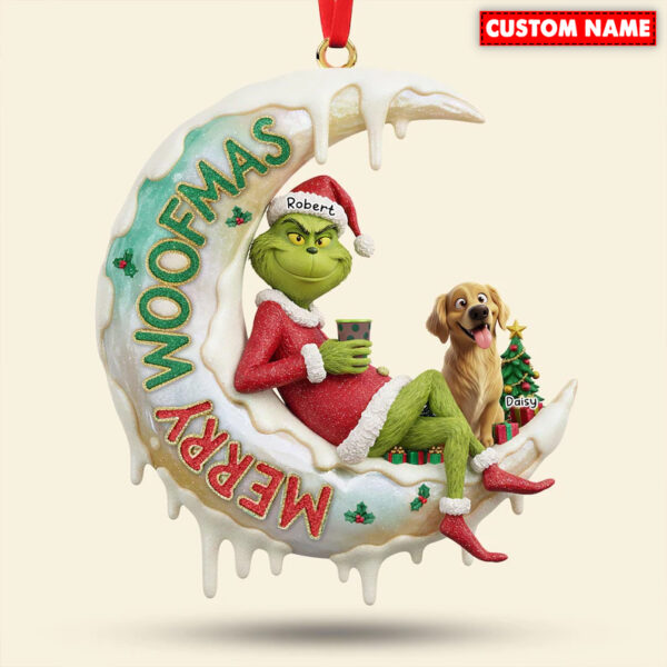 Personalized Merry Woofmas Green Monster Christmas Ornament - Image 3