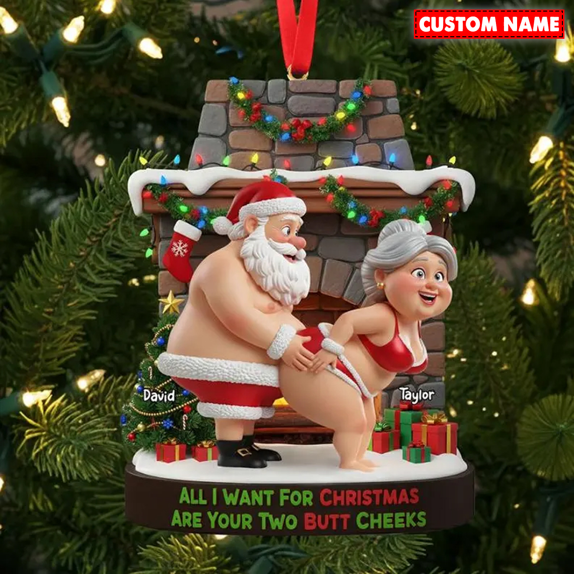 Personalized Naughty Santa Claus Couple Christmas Ornament 115419 - Image 3