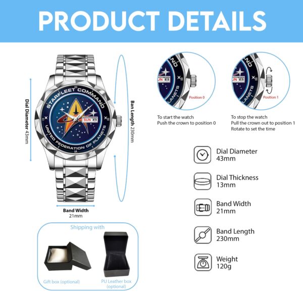 Starfleet Command  United Federation Of Planets Alloy Luxury Quartz Watch - Image 7