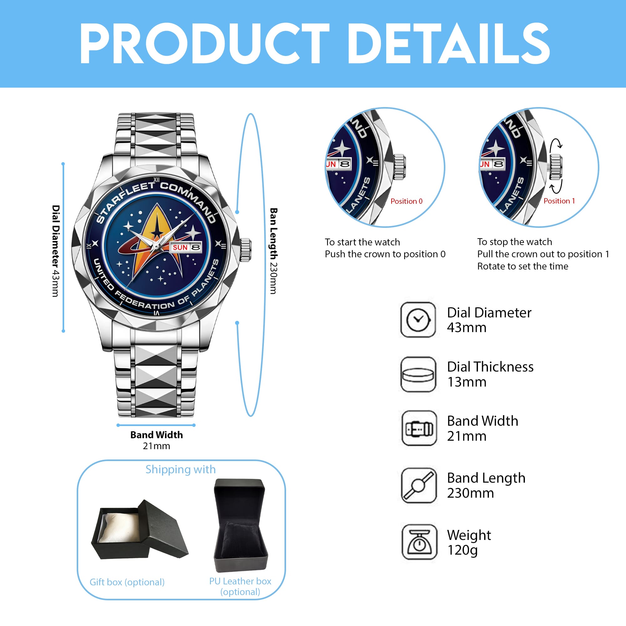 Starfleet Command  United Federation Of Planets Alloy Luxury Quartz Watch - Image 7
