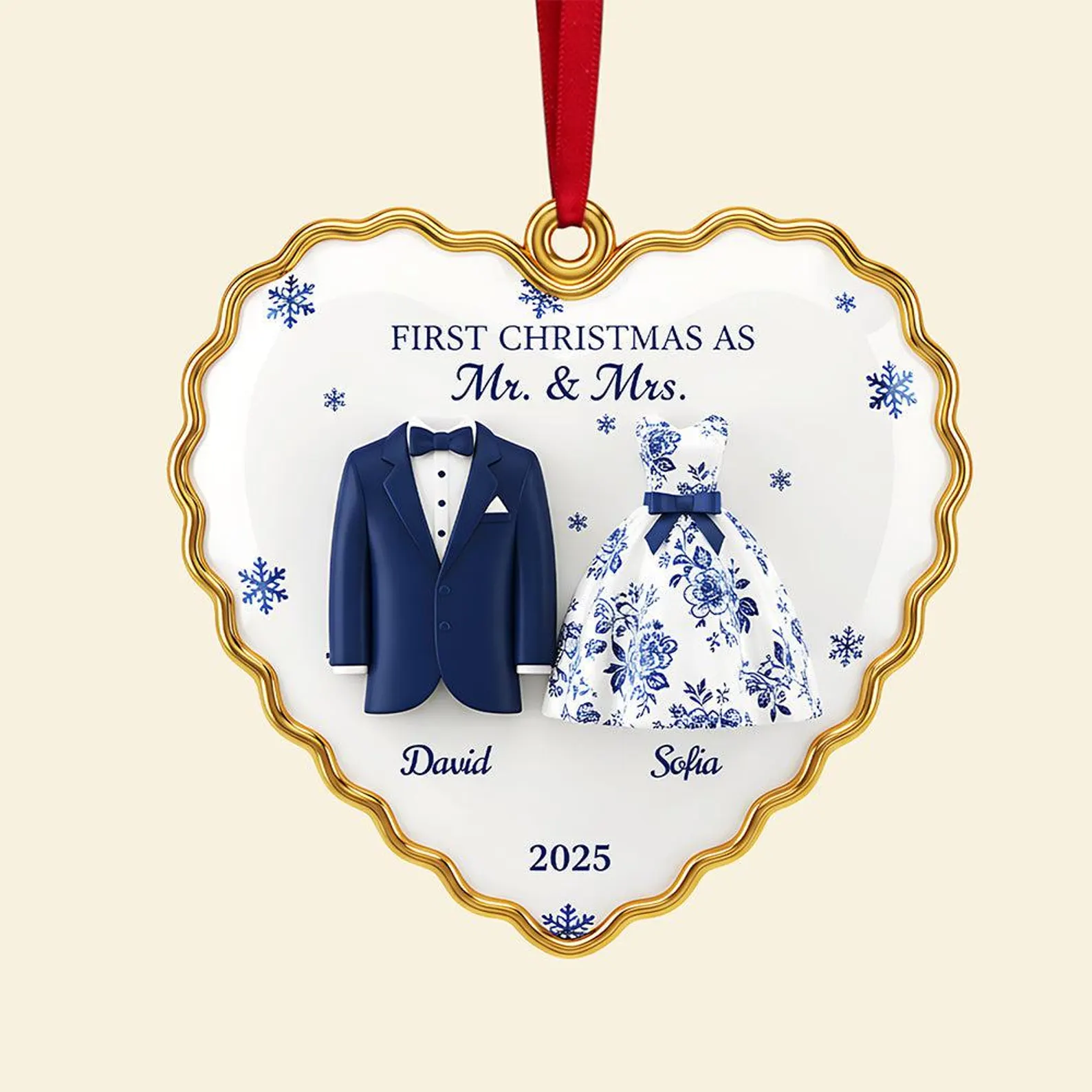Personalized Bride and Groom Toile de Jouy, First Christmas Married 2025 Ornament - Image 3
