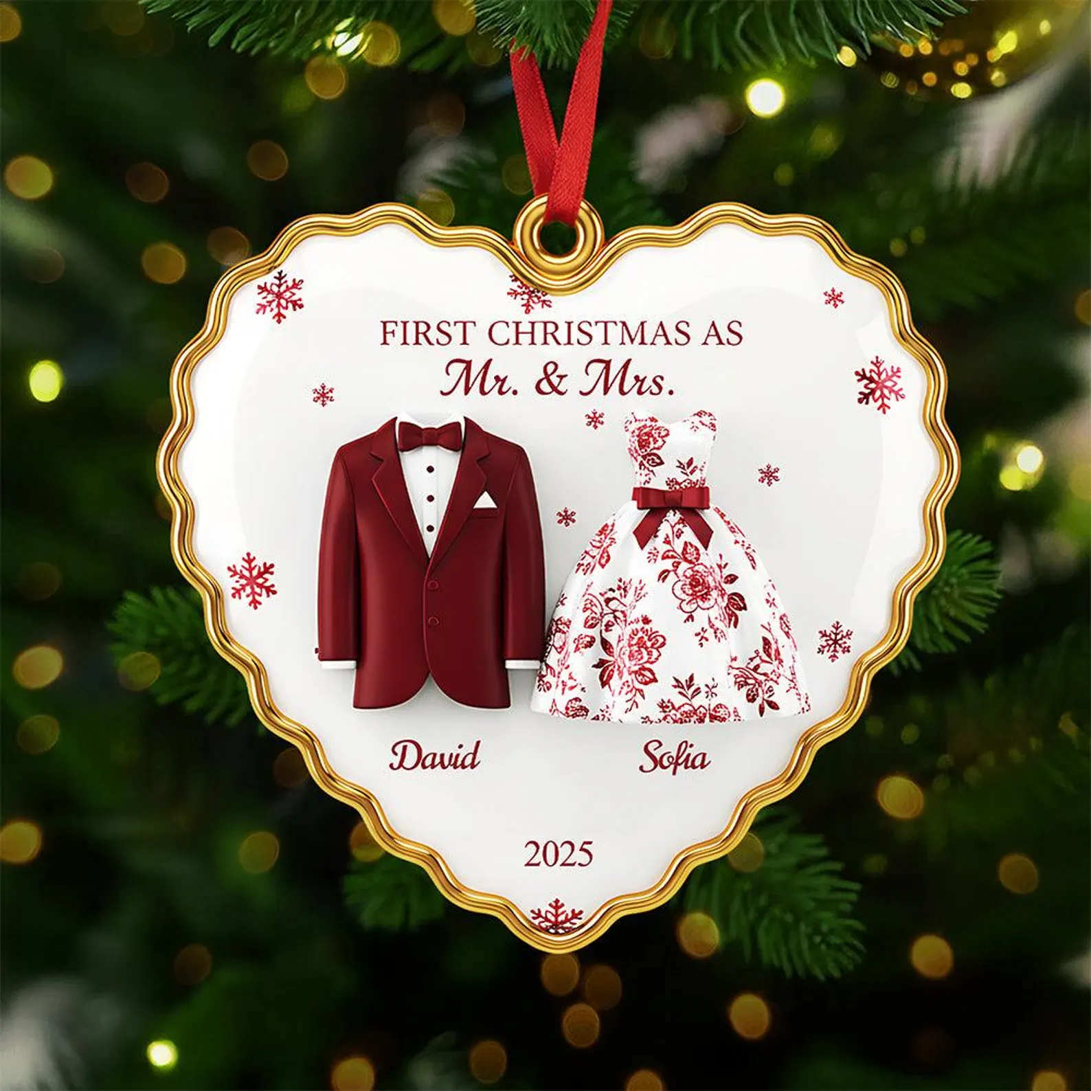 Personalized Bride and Groom Toile de Jouy, First Christmas Married 2025 Ornament - Image 2