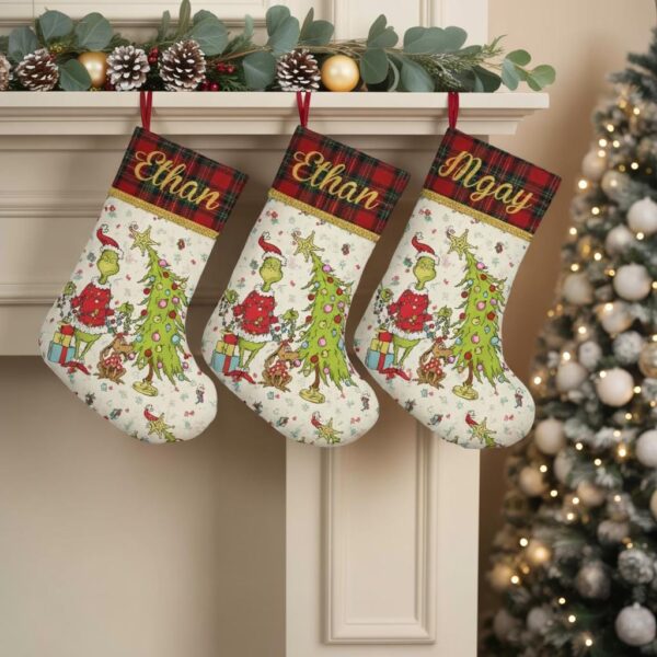 Personalized Grinch Christmas Stocking - Image 3