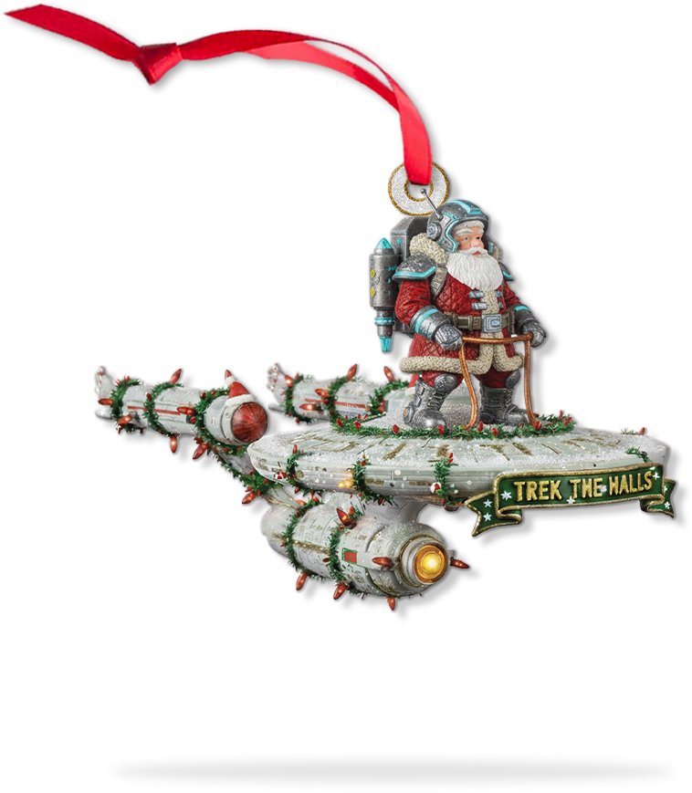 Star Trek NCC-1701 Trek The Halls With Christmas Lights And Santa Christmas Ornament - Image 7
