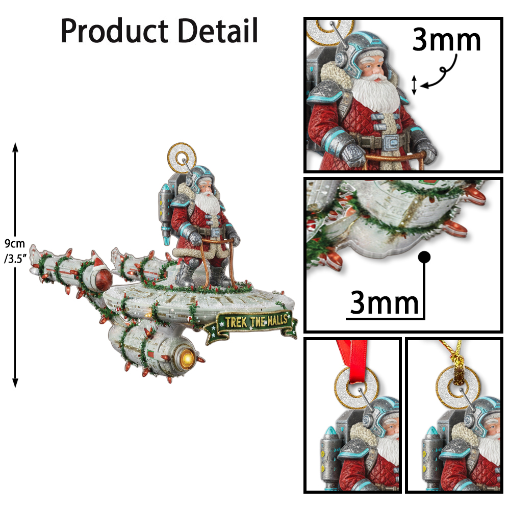 Star Trek NCC-1701 Trek The Halls With Christmas Lights And Santa Christmas Ornament - Image 6
