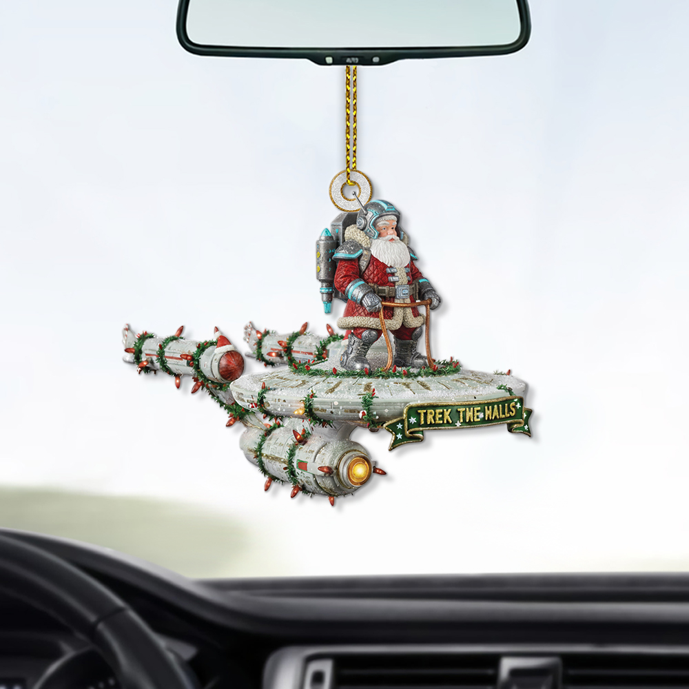 Star Trek NCC-1701 Trek The Halls With Christmas Lights And Santa Christmas Ornament - Image 4