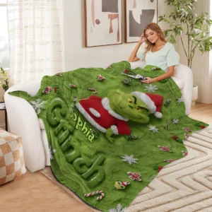 Alternative view of Personalized Merry Grinchmas Wearable Blanket