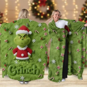 Personalized Merry Grinchmas Wearable Blanket