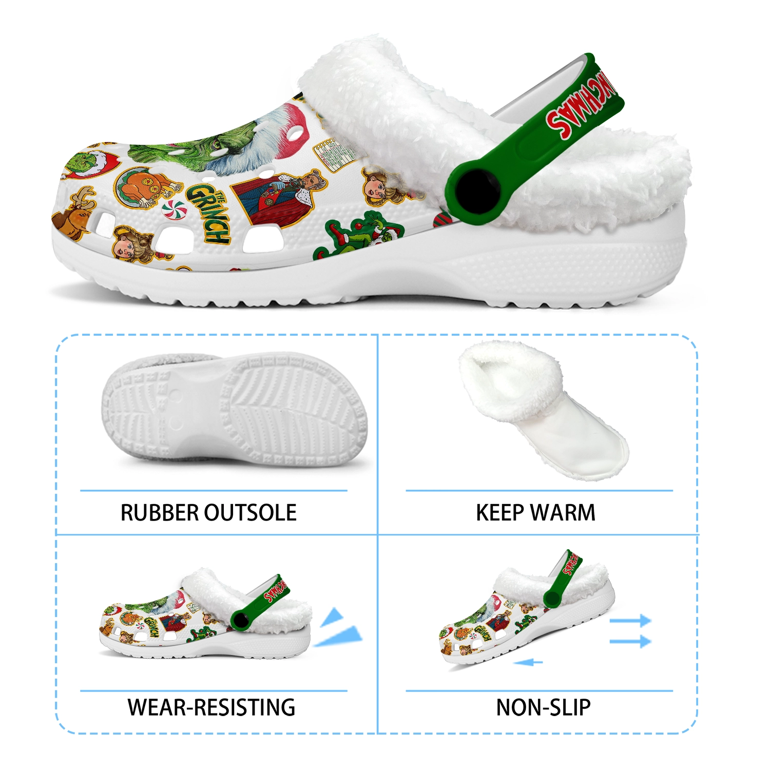 The Grinch x Christmas Fleece Crocs Crocband Clogs Shoes - Image 4