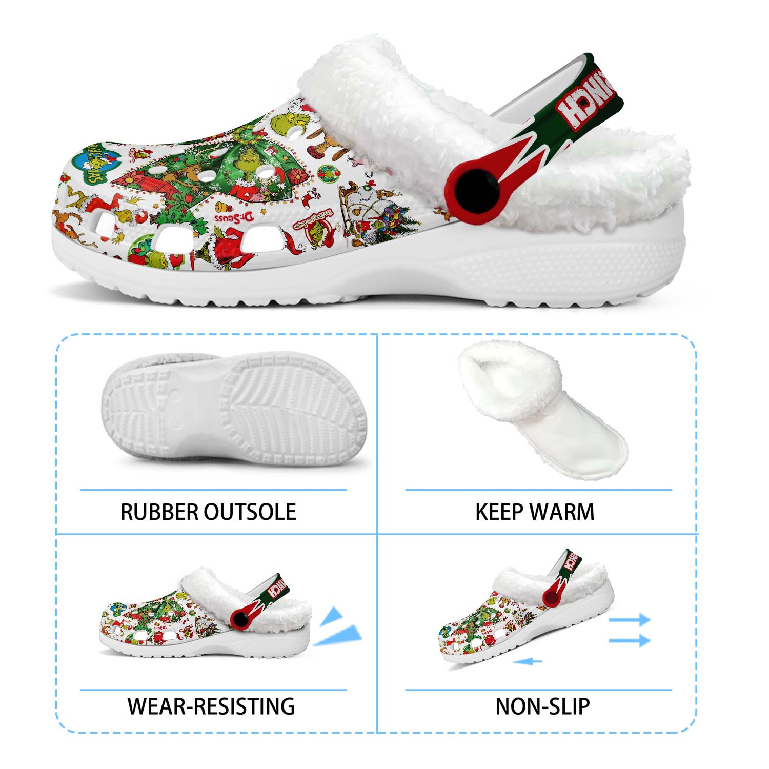 The Grinch x Christmas Fleece Crocs Crocband Clogs Shoes - THK117408 - Image 3