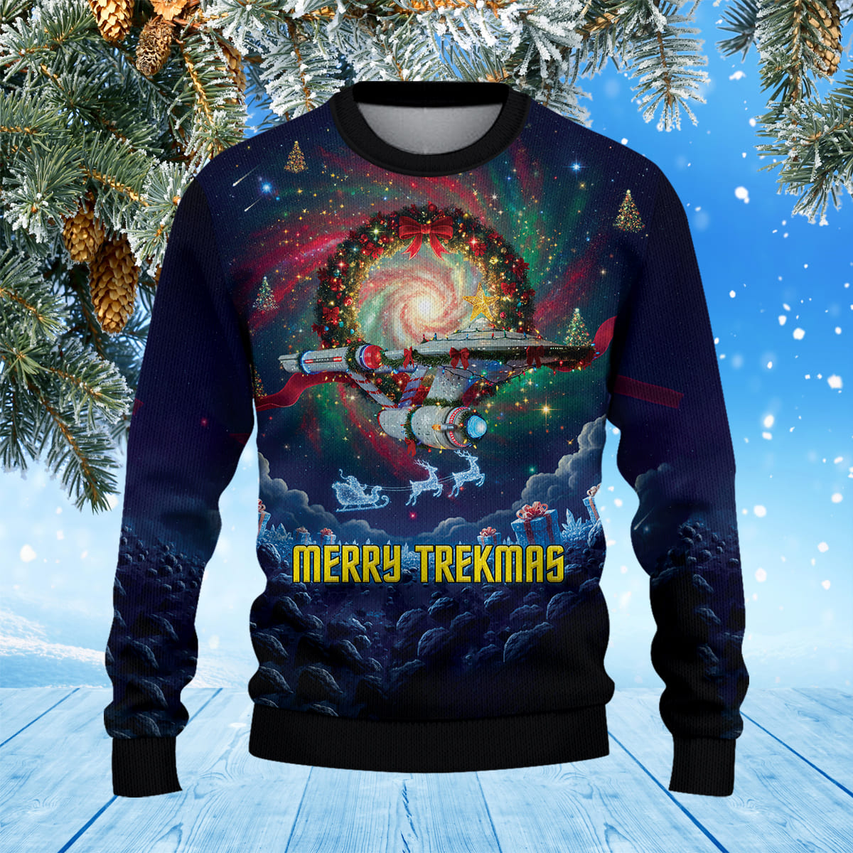 Star Trek NCC-1701 Merry Trekmas Christmas Knitted Sweater - Image 2