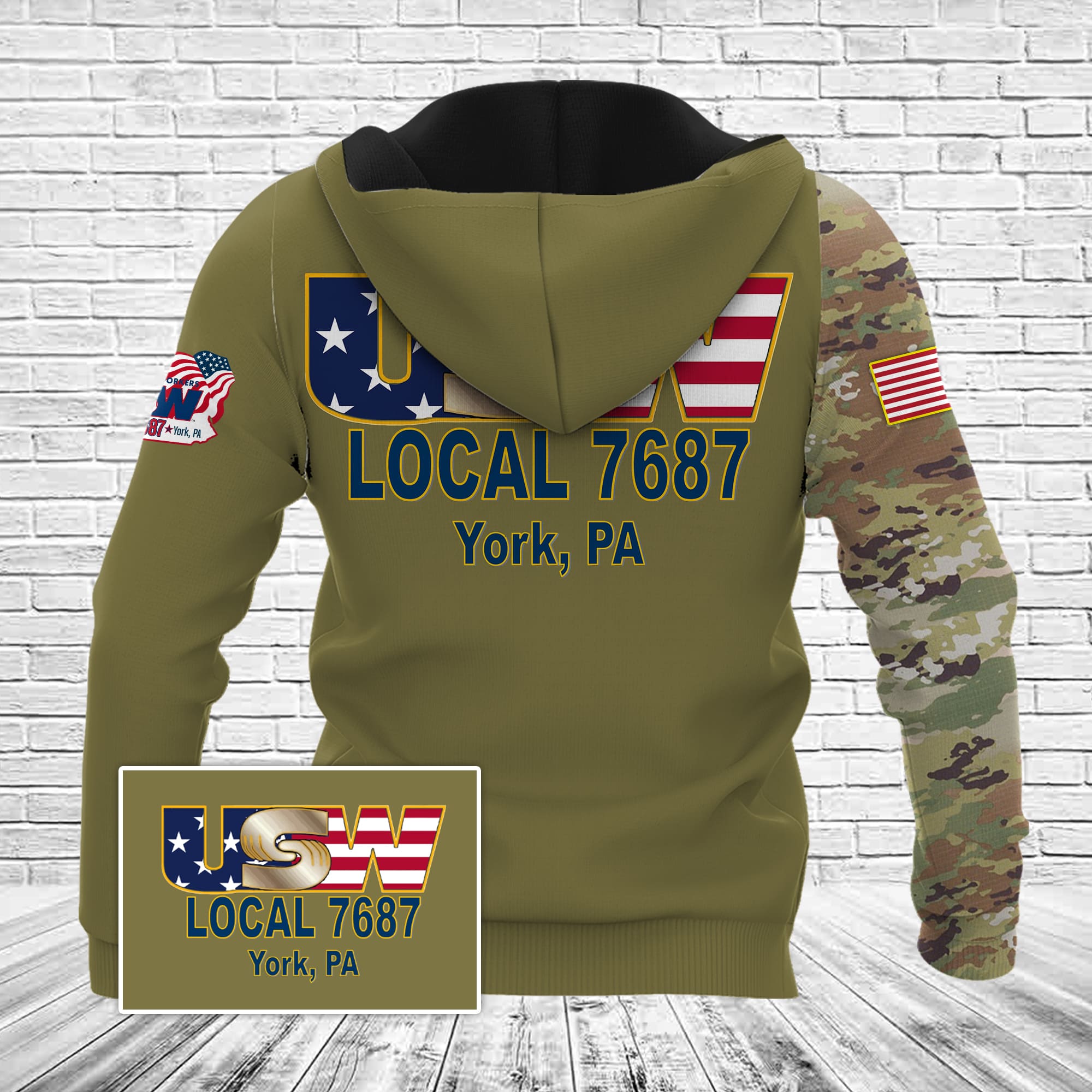 USW local 7687 Camo Version AOP Unisex Hoodie - Image 3