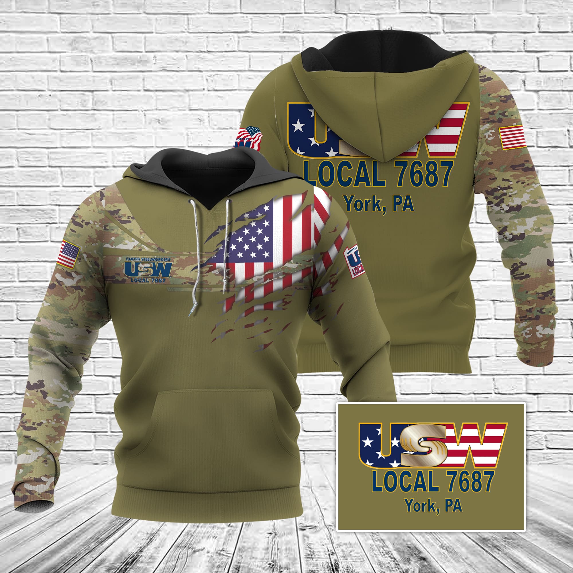 USW local 7687 Camo Version AOP Unisex Hoodie