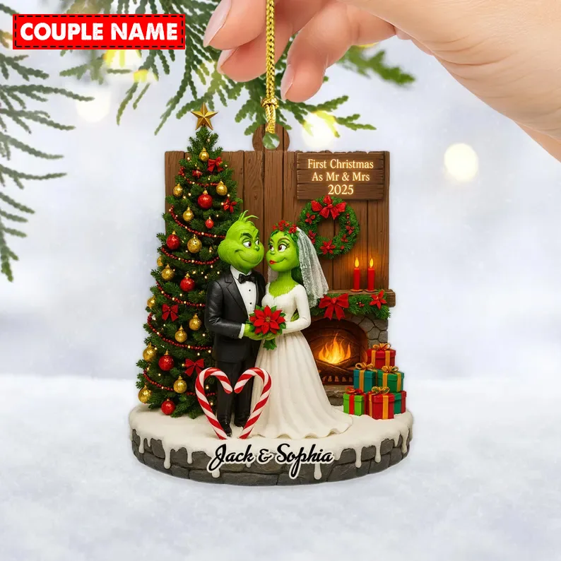 Personalized Merry Grinchmas Mr Mrs Anniversary Christmas Ornament - Image 4