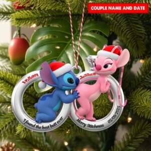 Personalized Stitch and Angel Gifts For Couple Christmas Ornament