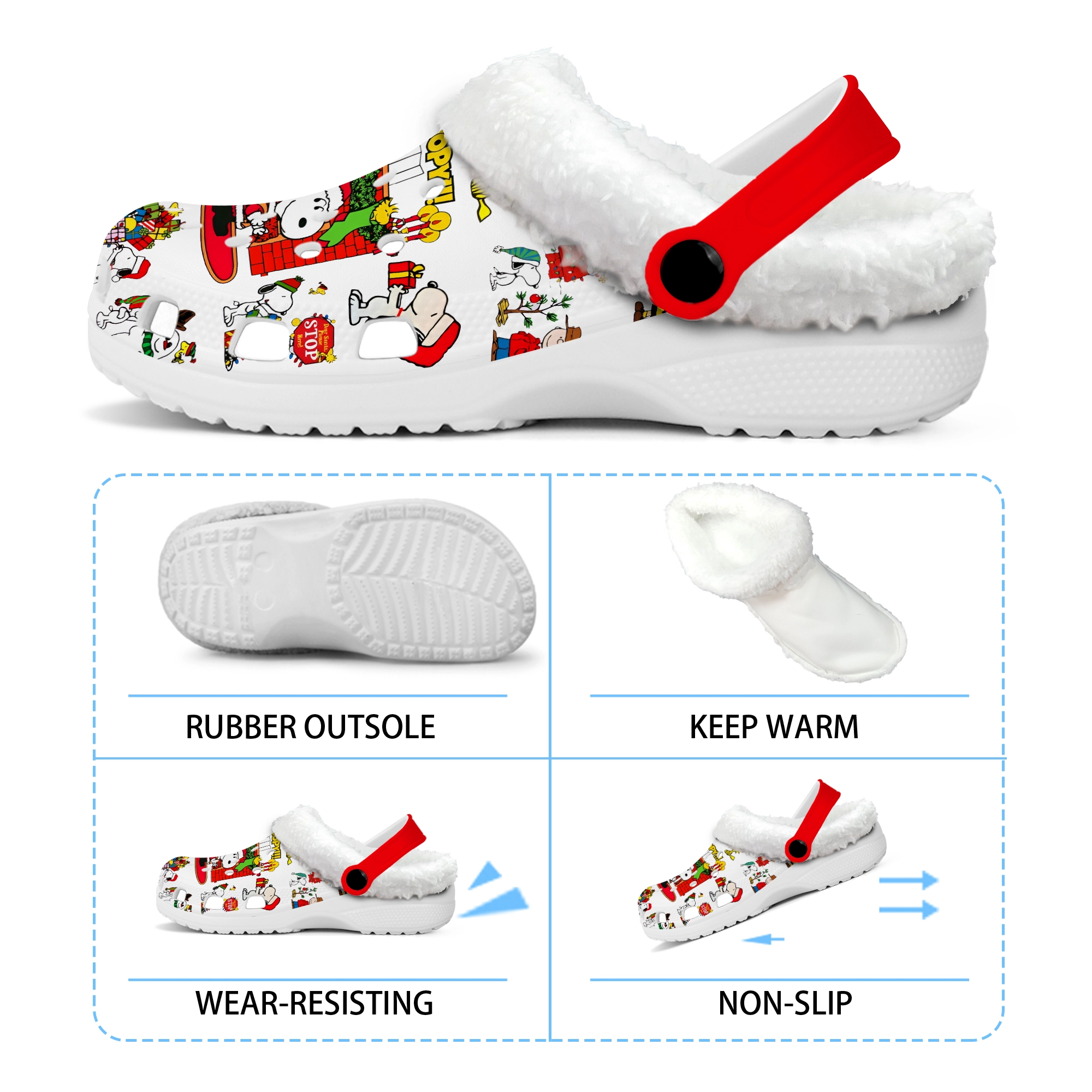 Personalized Peanuts Christmas Fleece Crocs Crocband Clogs Shoes - Image 3
