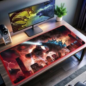 Godzilla in fight red LED Desk Mat