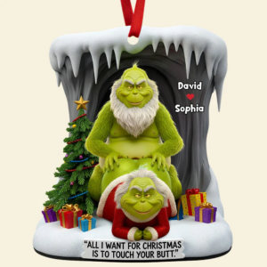 Alternative view of Personalized Grinch Funny Old Couple Christmas Ornament