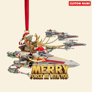 Alternative view of Personalized Star War Merry Force Be With You Christmas Ornament