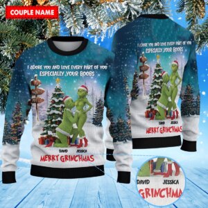 Personalized Grinch Couple Christmas Knitted Sweater