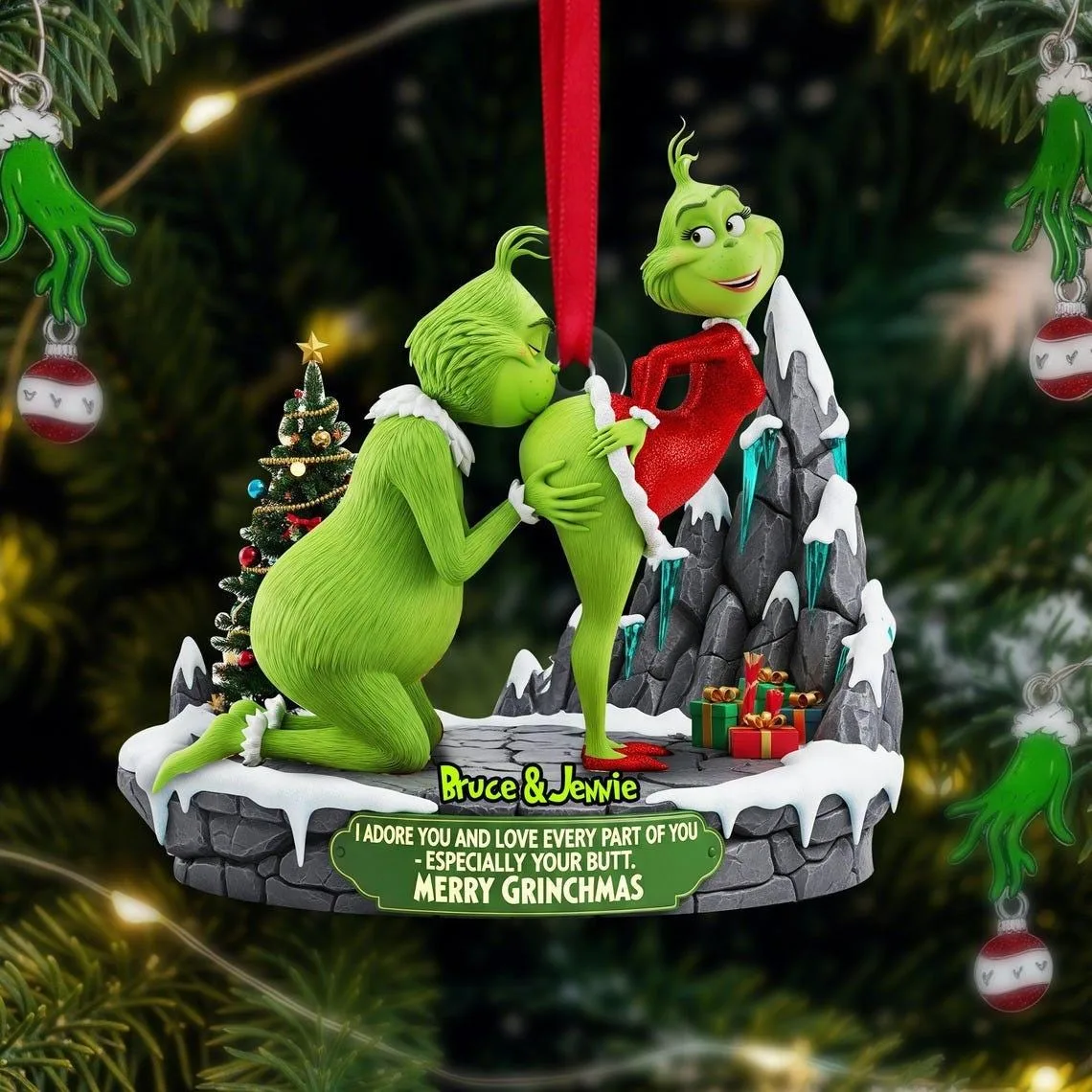 Personalized Green Monster Couple Christmas Ornament