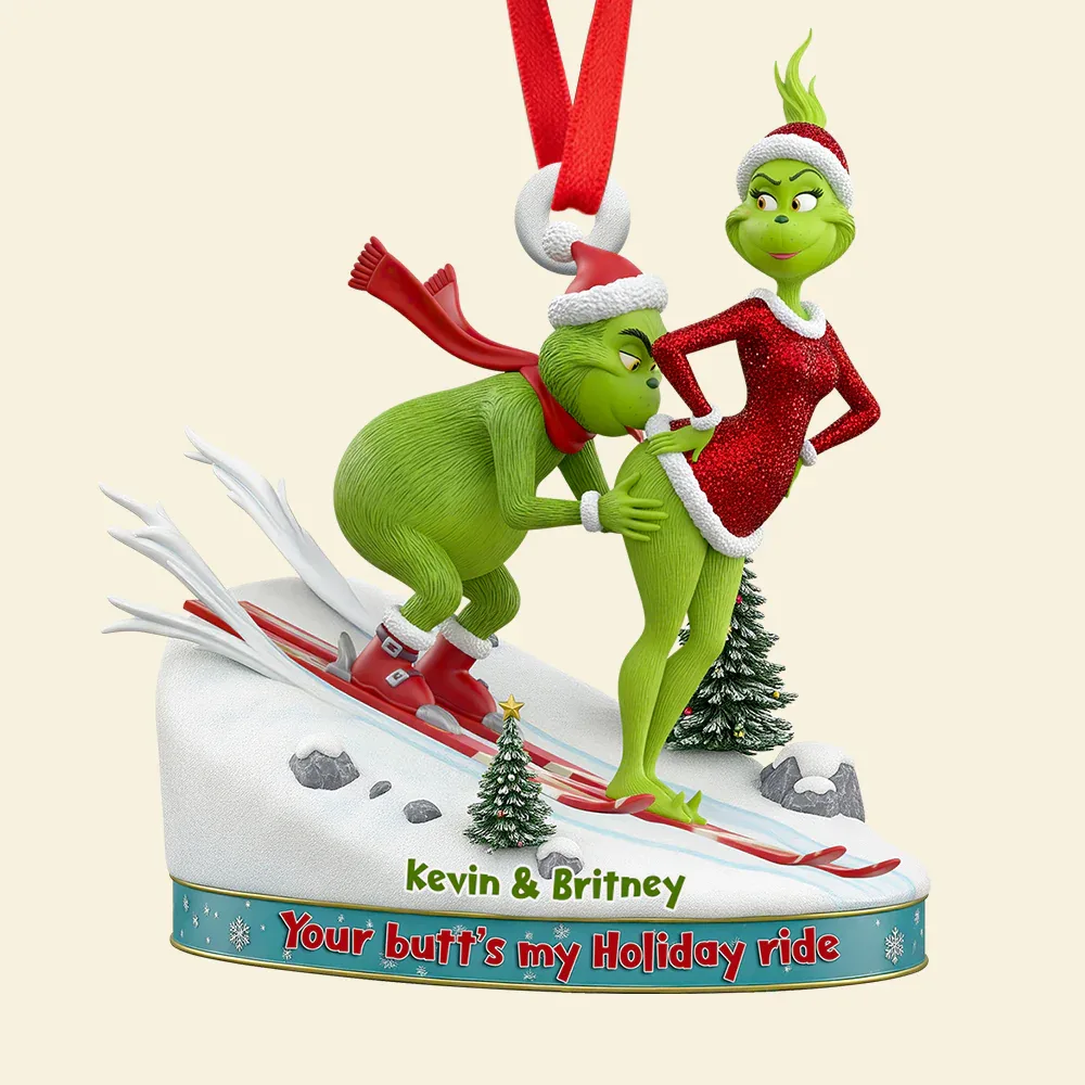 Personalized Skiing Couple Grinchmas Christmas Ornament - Image 3
