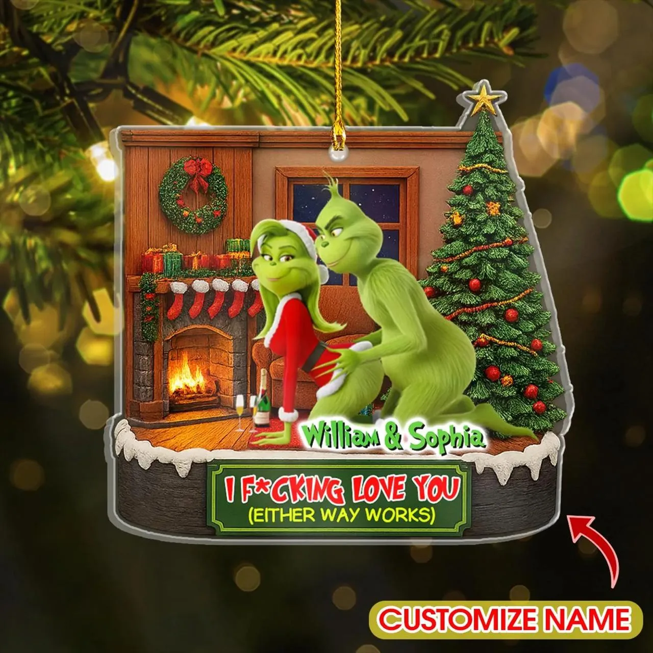 Personalized Green Monster Couple Either Way Works Christmas Ornament - Image 6