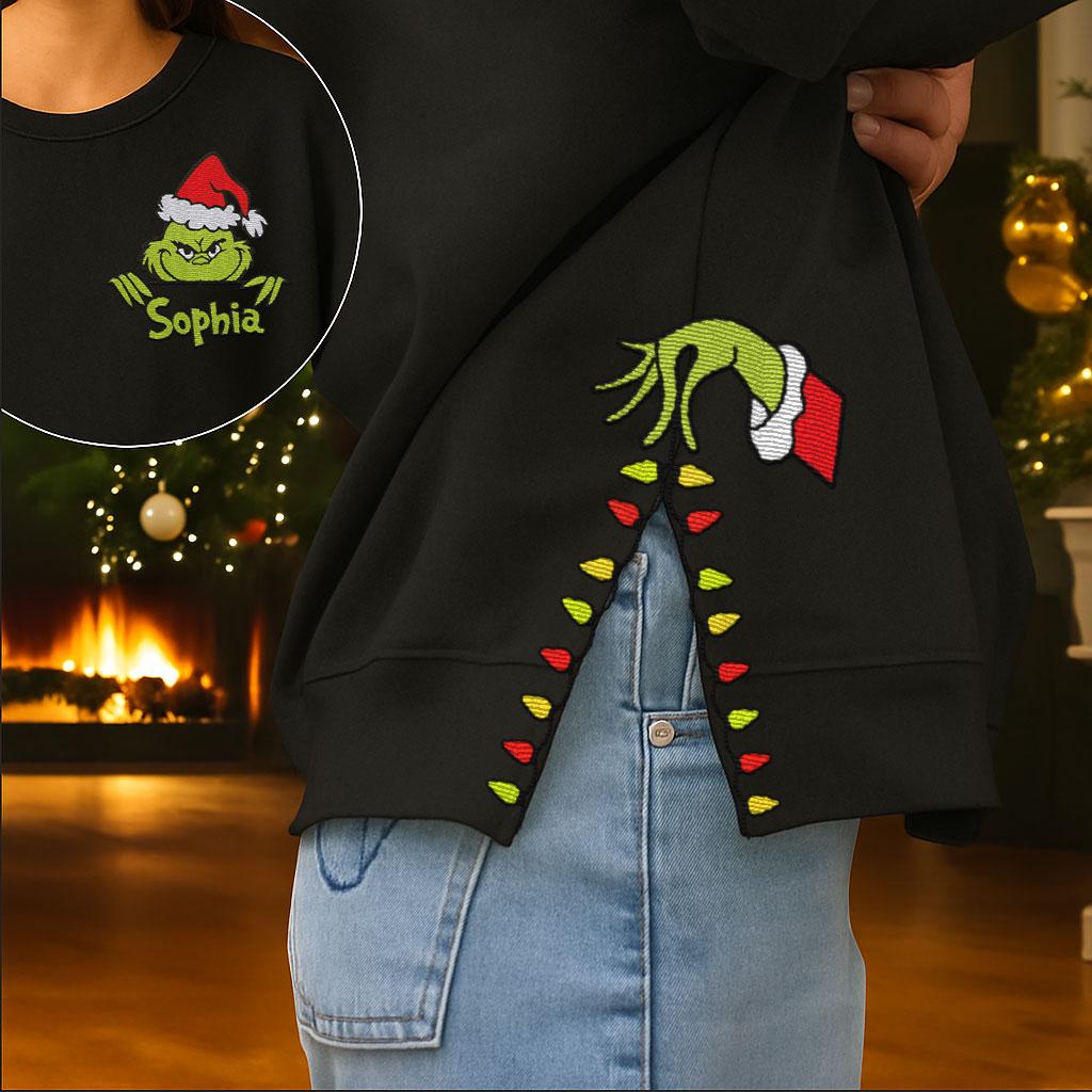 Custom Grinch Side Bow Cut-Out Sweatshirt - Image 4