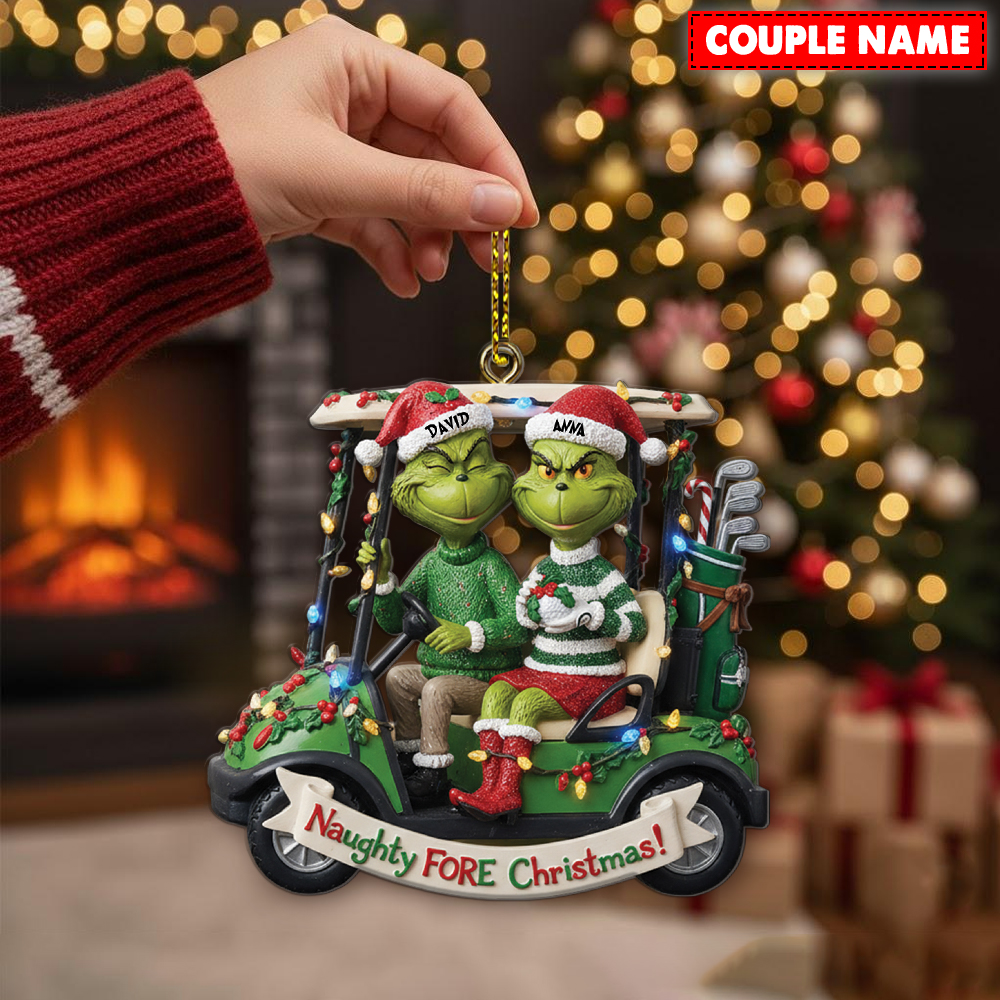 Personalized Golf Grinch Couple Naughty Christmas Ornament - Image 2