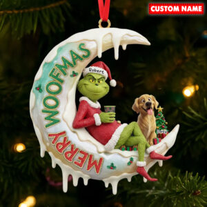 Alternative view of Personalized Merry Woofmas Green Monster Christmas Ornament