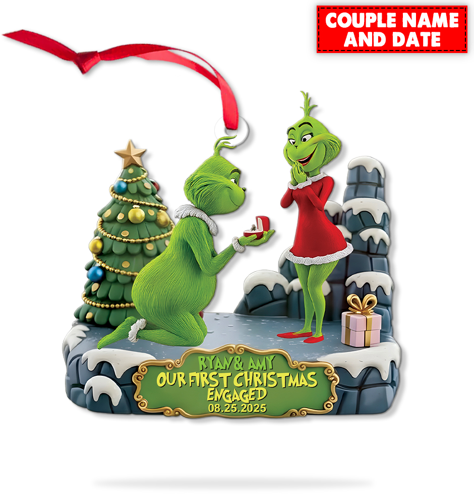 Personalized Green Monster Couple Our First Christmas Engaged Christmas Ornament - Image 7