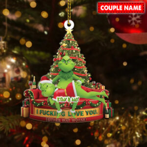 Personalized Green Monster Couple I  Love You - Either Way Works Christmas Ornament