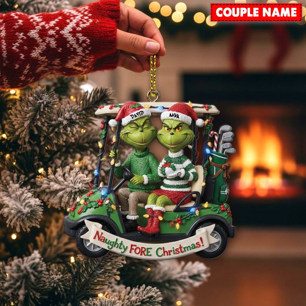 Personalized Golf Grinch Couple Naughty Christmas Ornament - Image 9