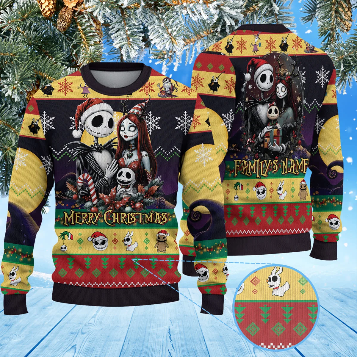 Gothic Christmas Skeleton Family Nightmare Jack and Sally Christmas Knitted Sweater