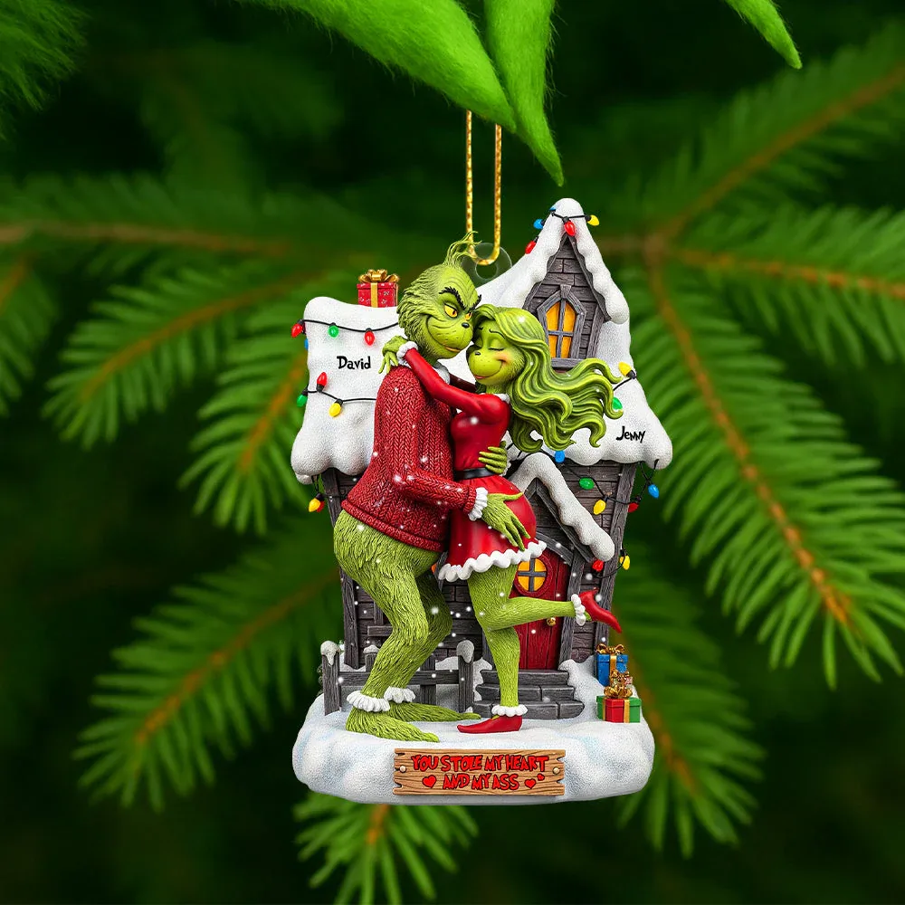 Personalized Green Couple You Stole My Heart Christmas Ornament - Image 2