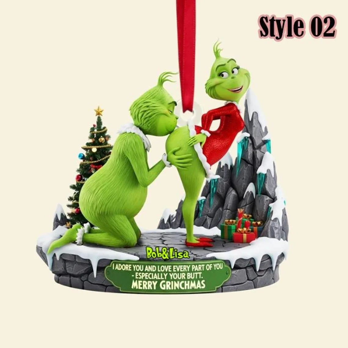 Personalized Green Monster Couple Christmas Ornament - Image 4