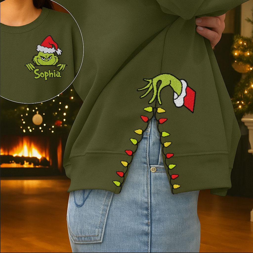 Custom Grinch Side Bow Cut-Out Sweatshirt - Image 6