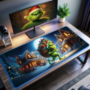 Santa Grinch on Street LED Desk Mat