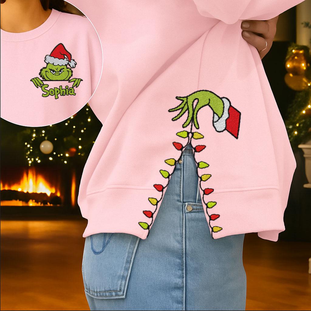 Custom Grinch Side Bow Cut-Out Sweatshirt - Image 2