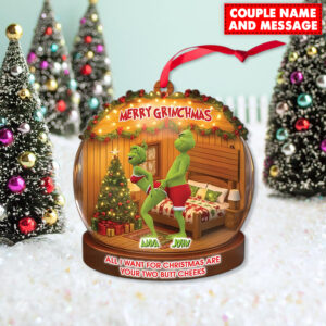 Alternative view of Personalized Green Monster Couple All I Want For Christmas Are Your Two Bt Cheeks Christmas Ornament