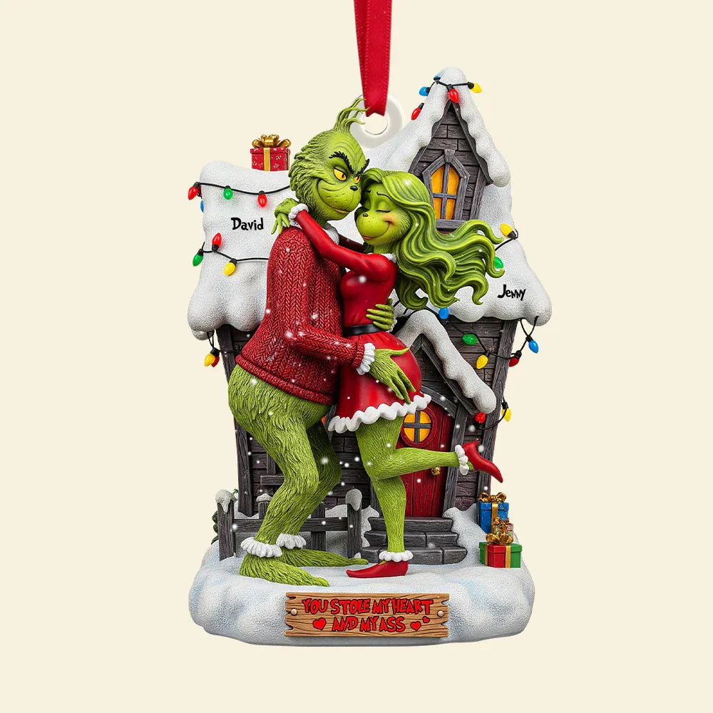 Personalized Green Couple You Stole My Heart Christmas Ornament - Image 3